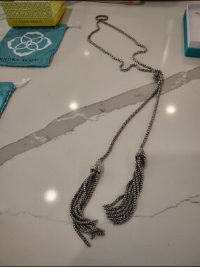 Kendra Scott Silver Rope Tassel Lariat Necklace Gunmetal